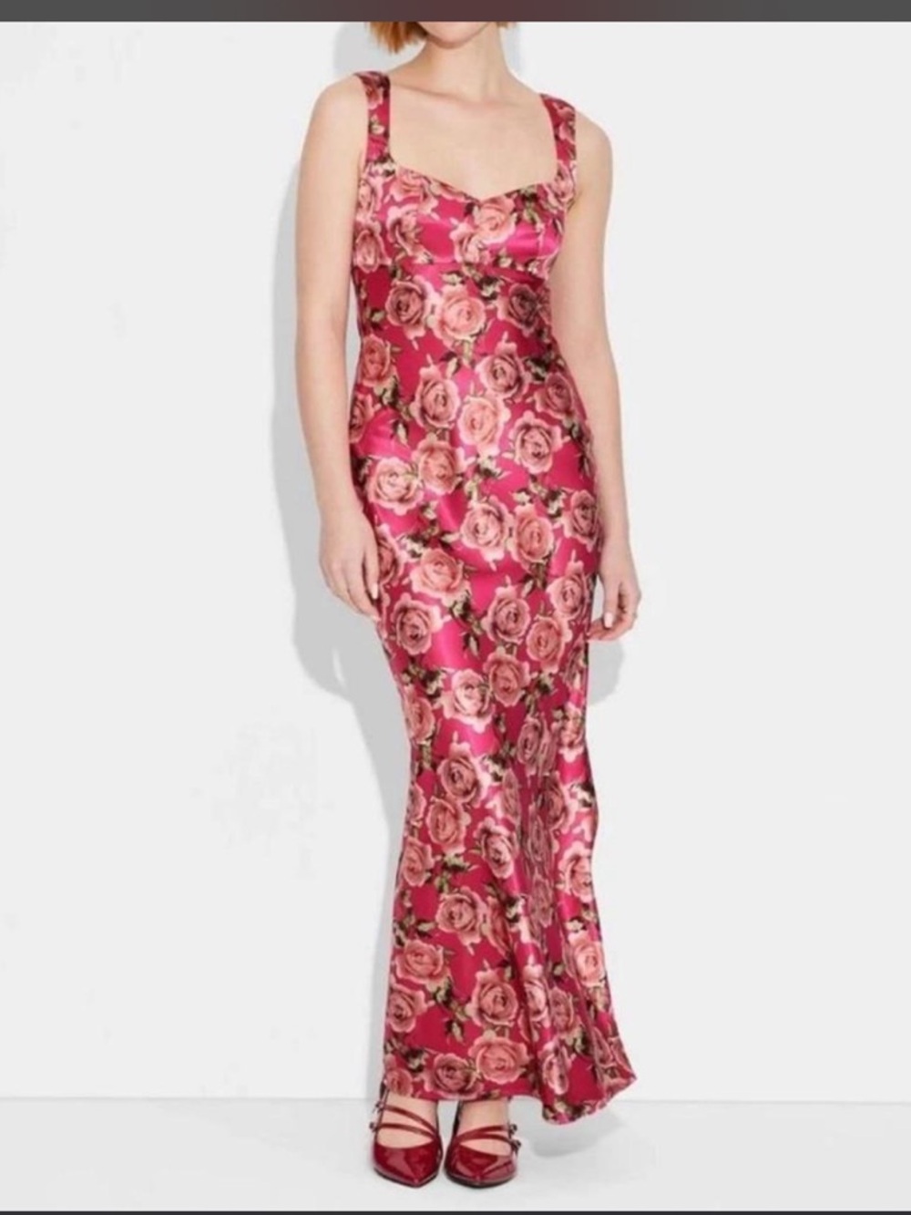 Wild fable Red Floral Satin Dress Large